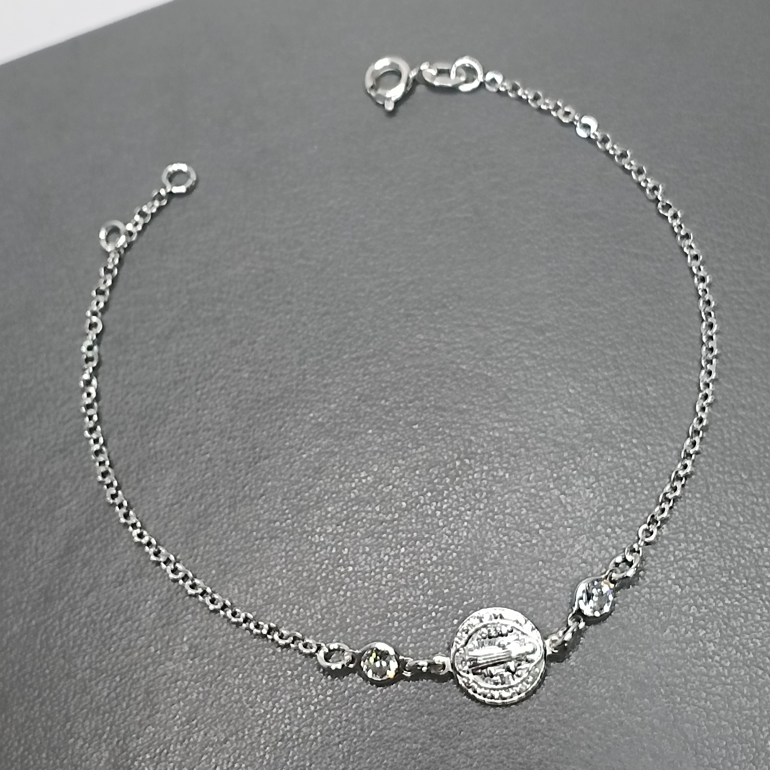 Pulseira 2 Zirconias Medalha São Bento Meio #PU-64