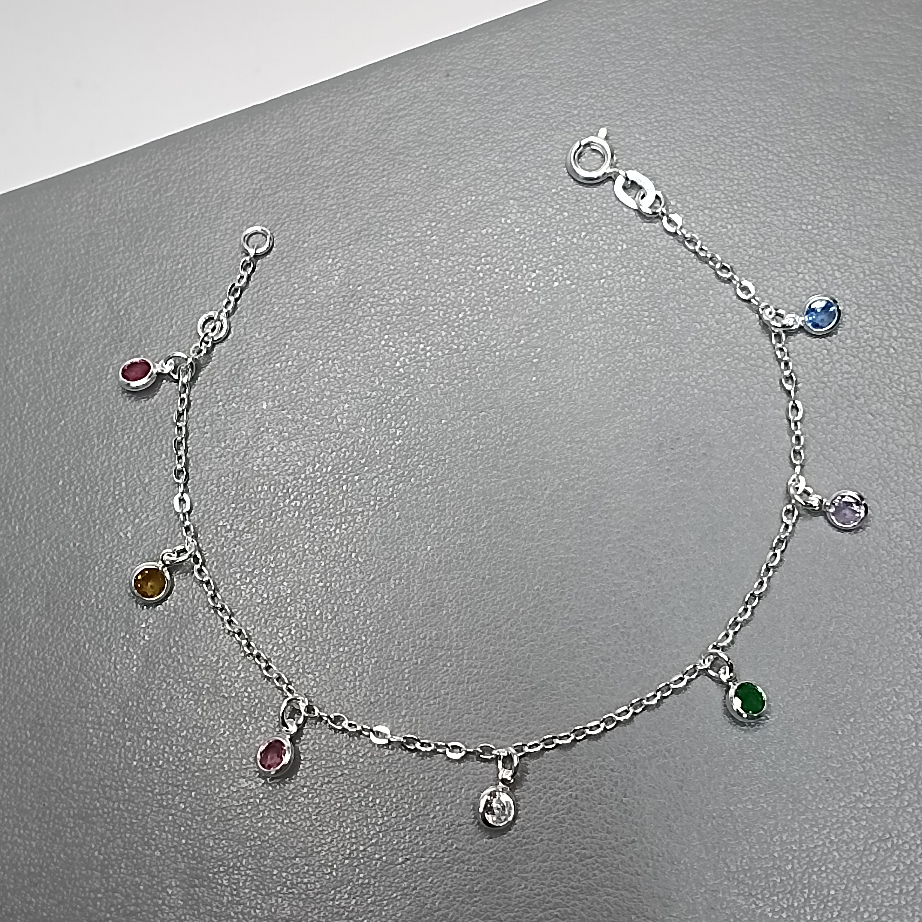 Pulseira 7 Zirconia Color Pequena Pendente Fio ALVBRAP #PU-36