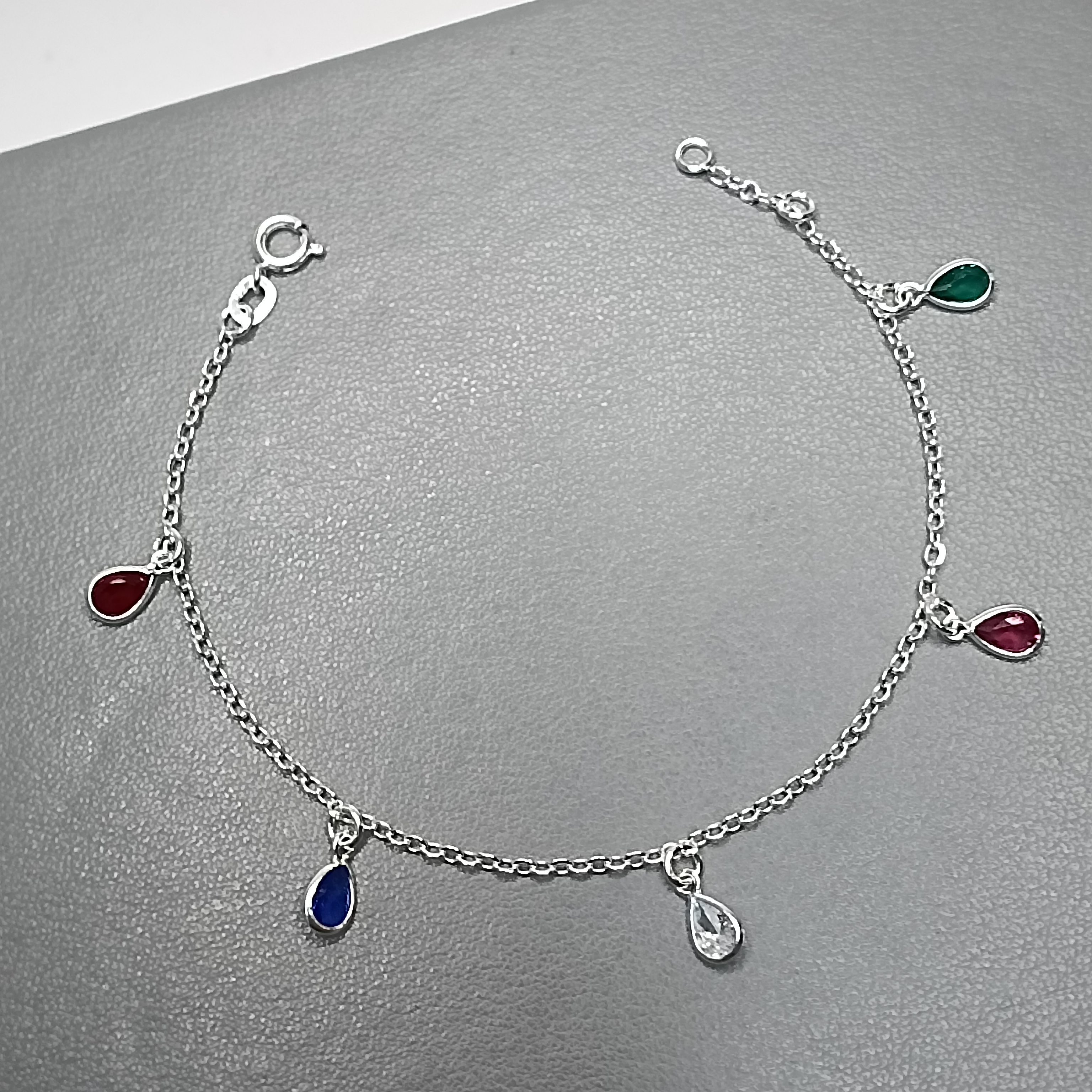 Pulseira 7 Zirconia Gota Color Pequena Pendente Fio VABRV #PU-38