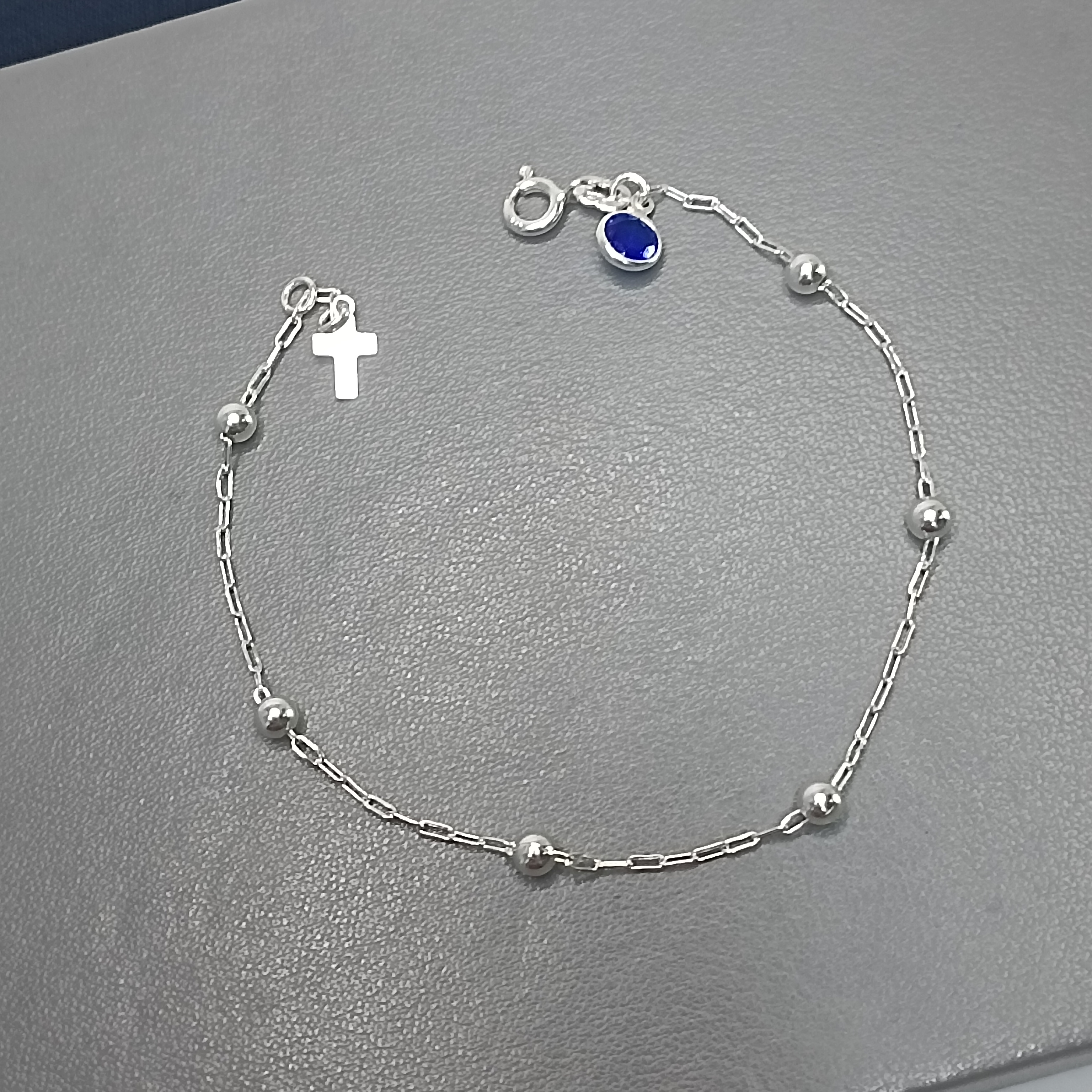 Pulseira Tipo Terço Zirconia Azul Escuro Fecho #PU-09