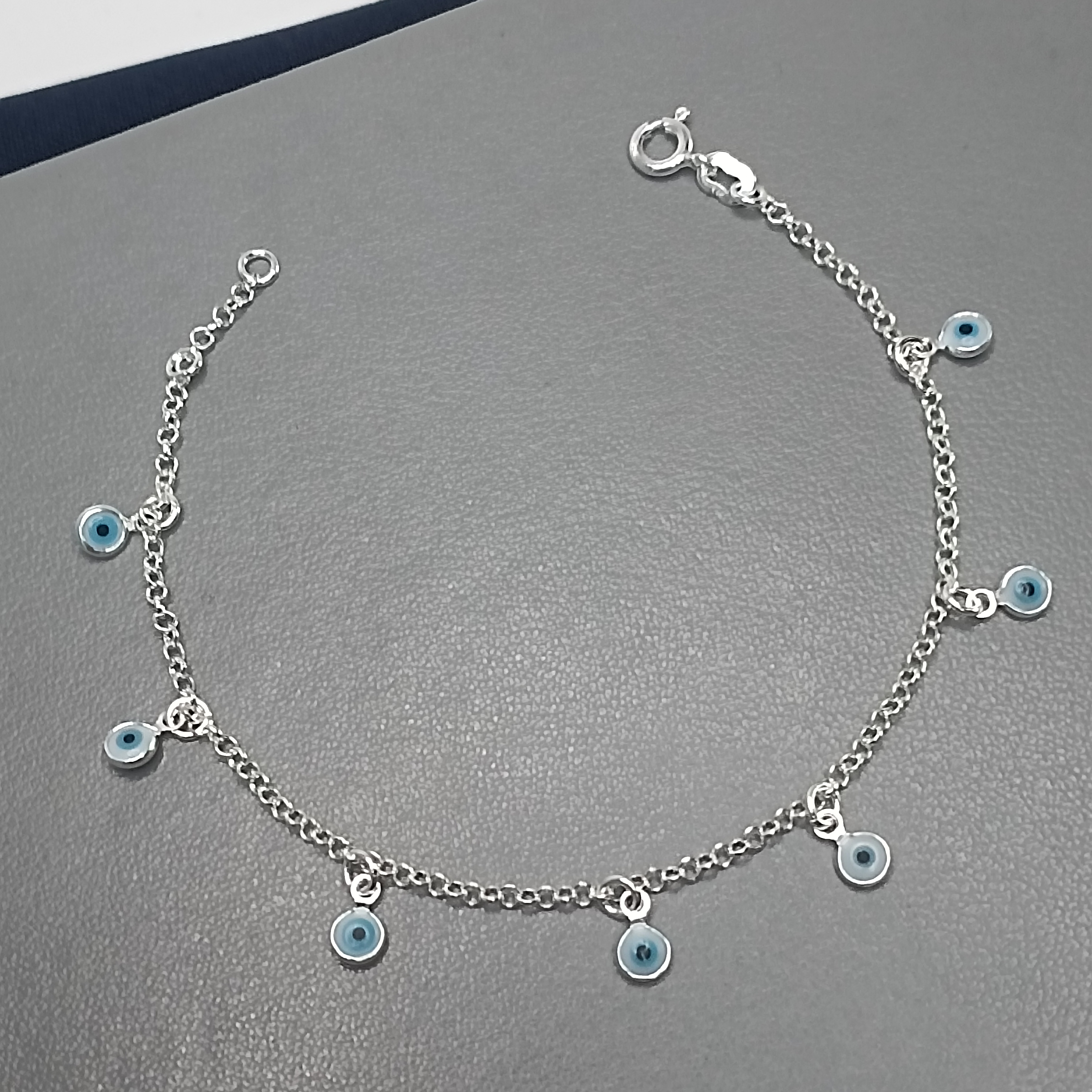 Pulseira 7 Olho Grego Branco Pequeno Pendente fio #PU-76