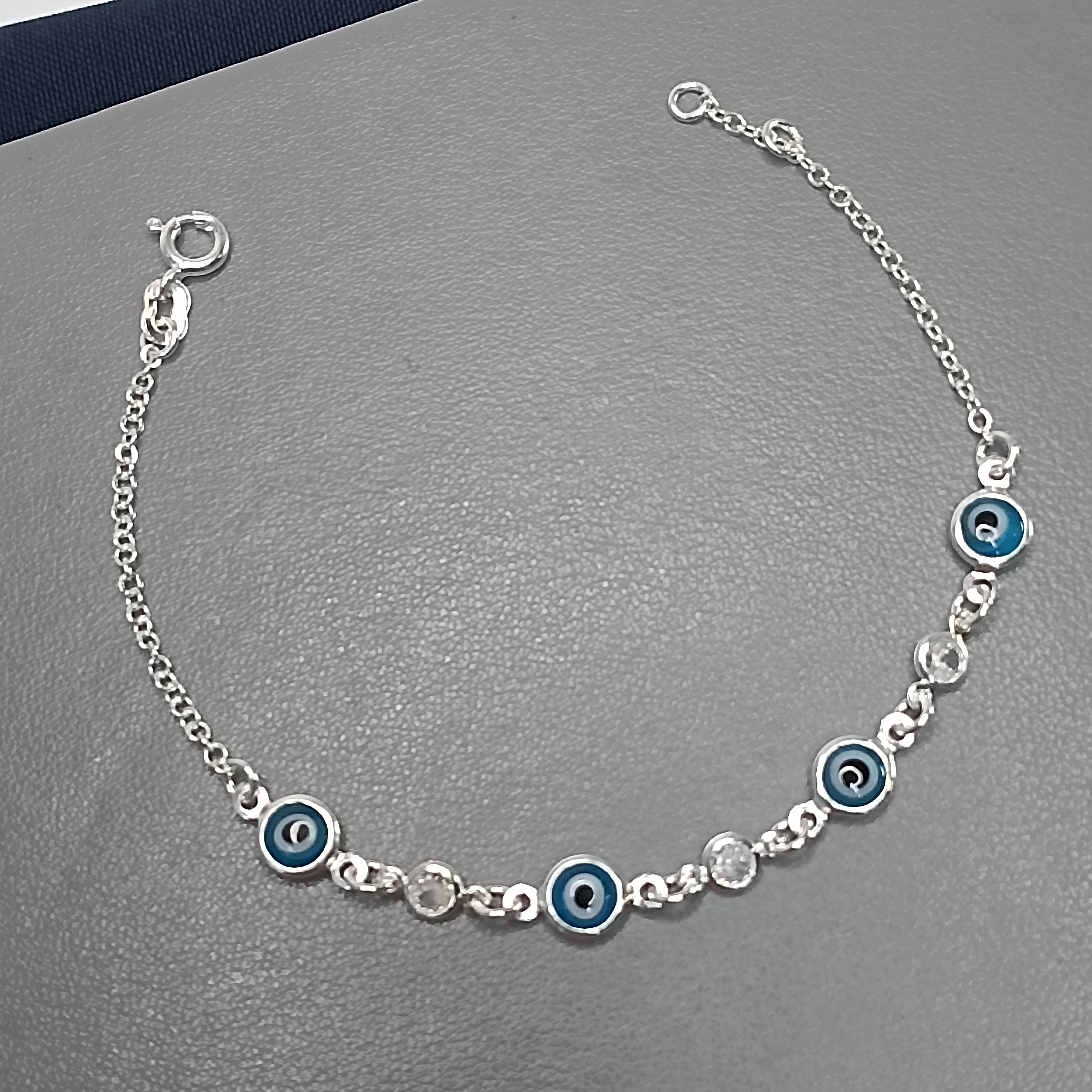 Pulseira 4 Olho Grego Azul Claro 3 Zirconias Intercaladas Meio #PU-79