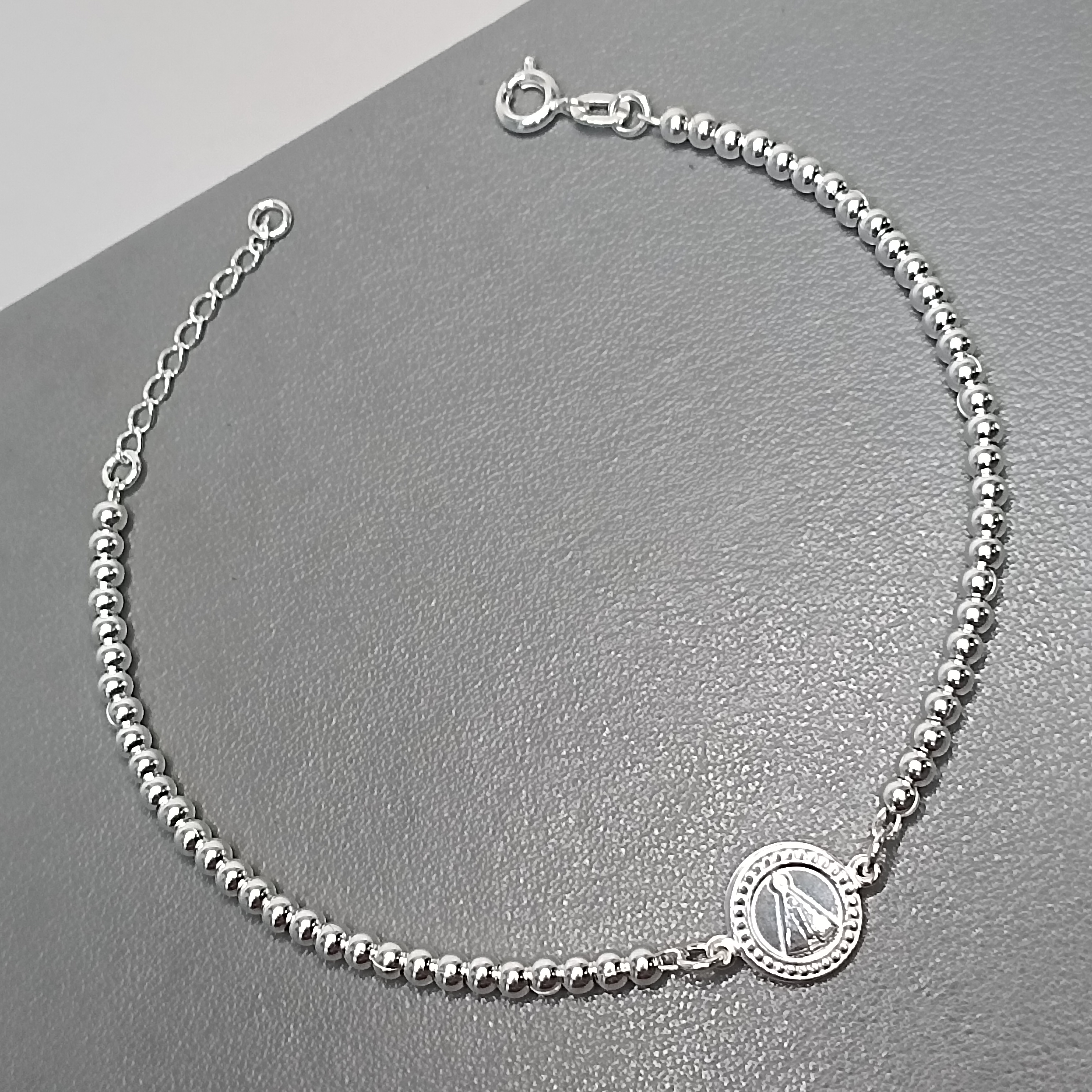 Pulseira Montagem Fio Bolinhas 3mm Medalha De Nossa Senhora Aparecida Meio #PU-125
