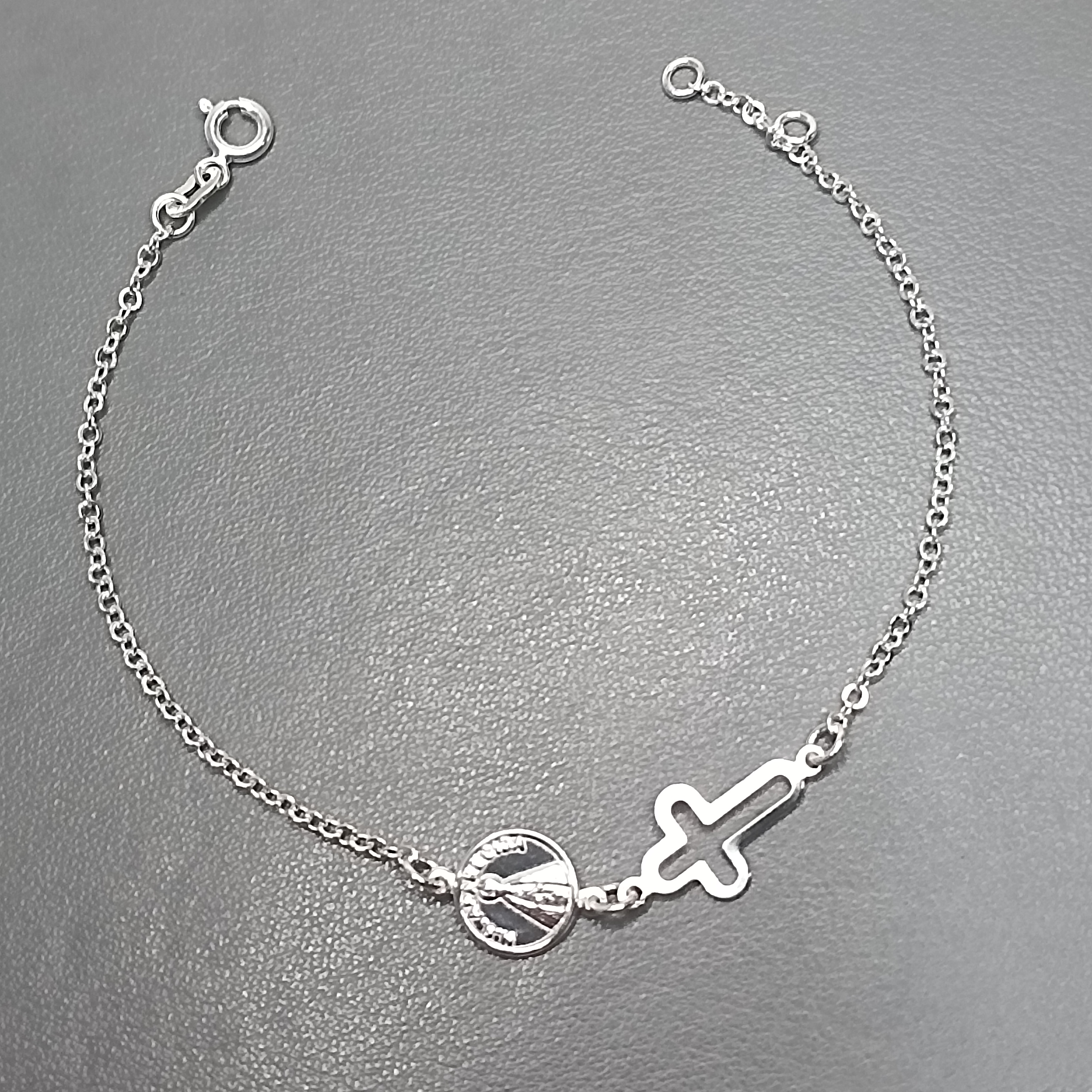 Pulseira Montagem Medalha De Nossa Senhora Aparecida E Cruz Vazada Meio #PU-126