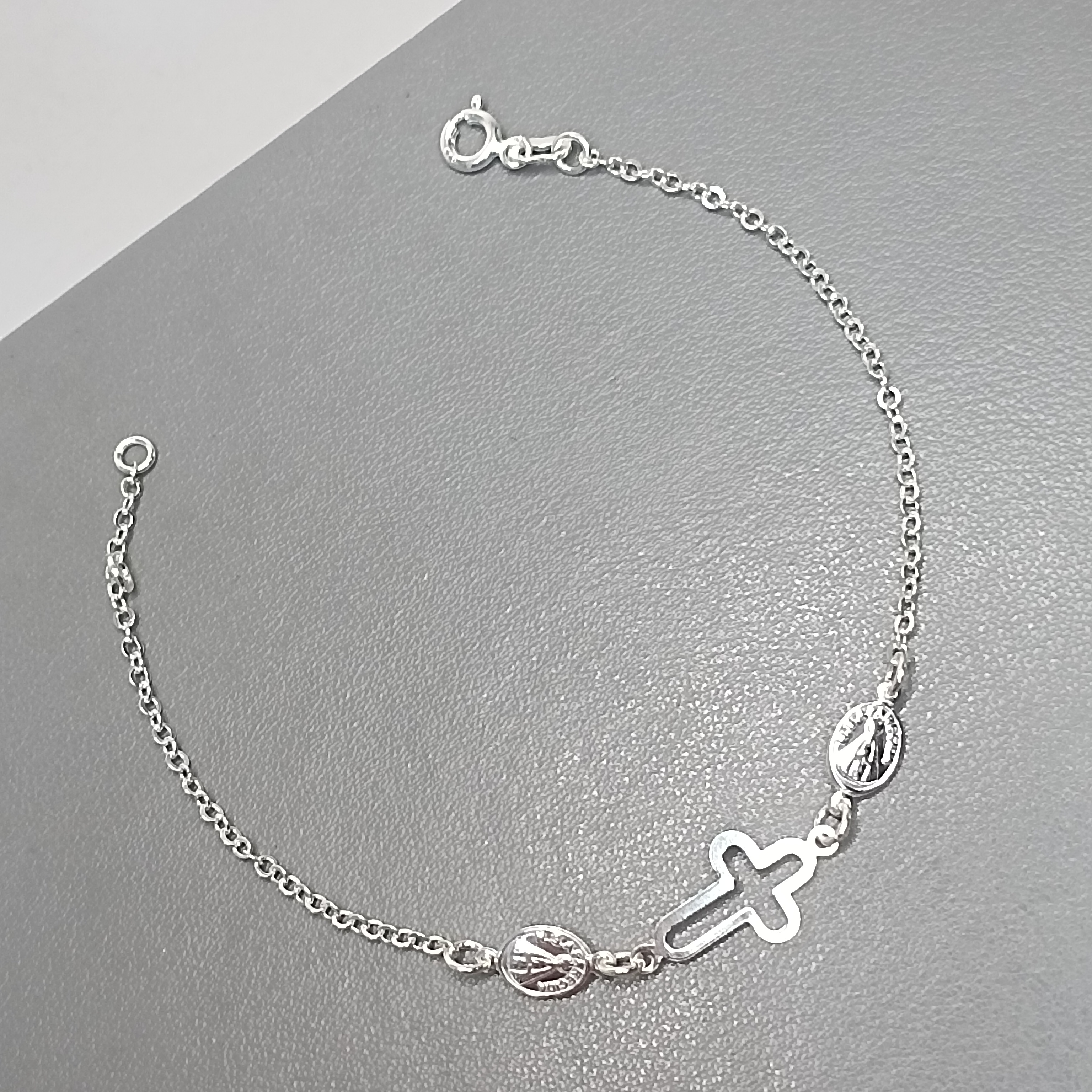 Pulseira Montagem 2 Medalha De Nossa Senhora Aparecida Cruz Vazada Meio #PU-127