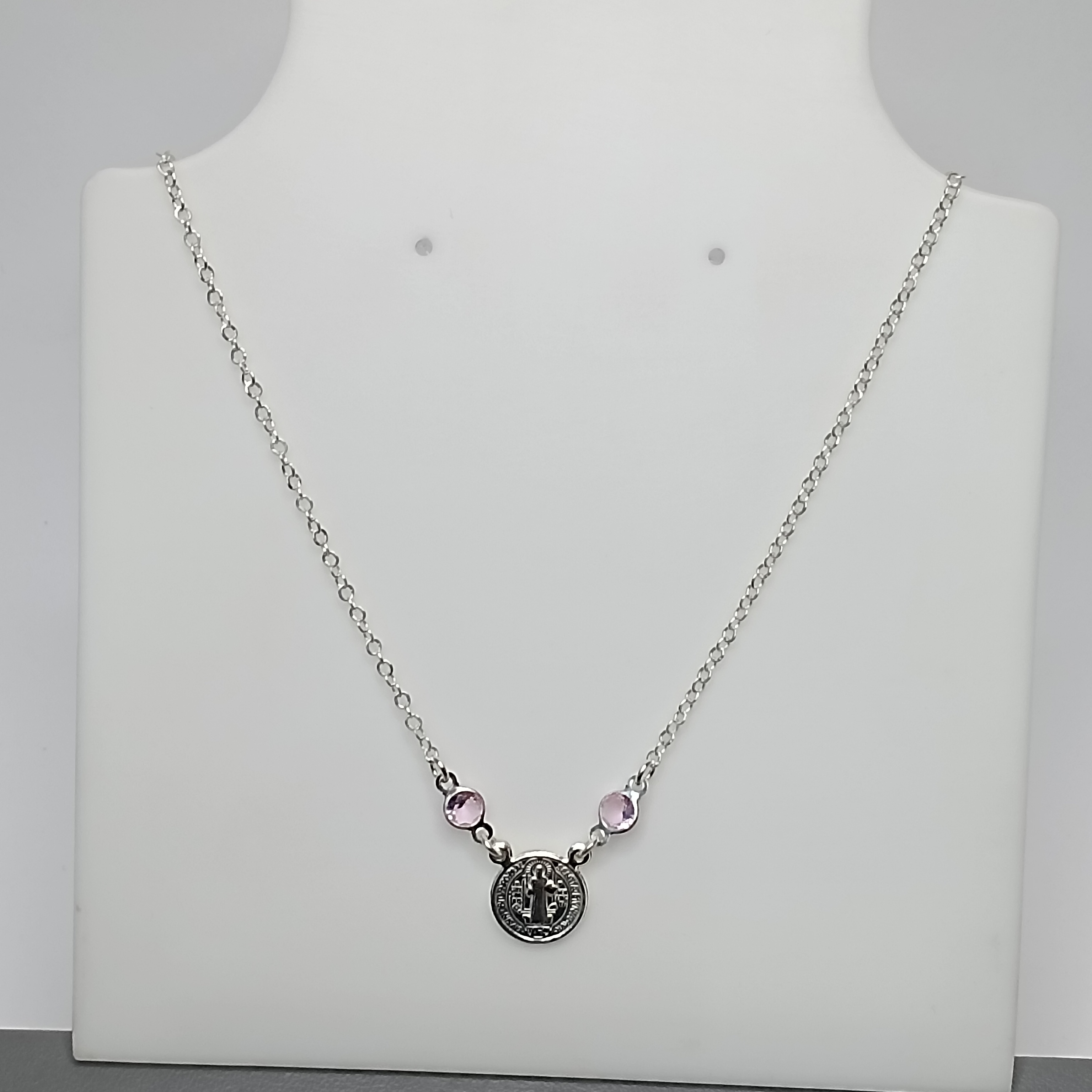 Gargantilha Choker Montagem 2 Zirconia Rosa Medalha São Bento Meio #G2-12