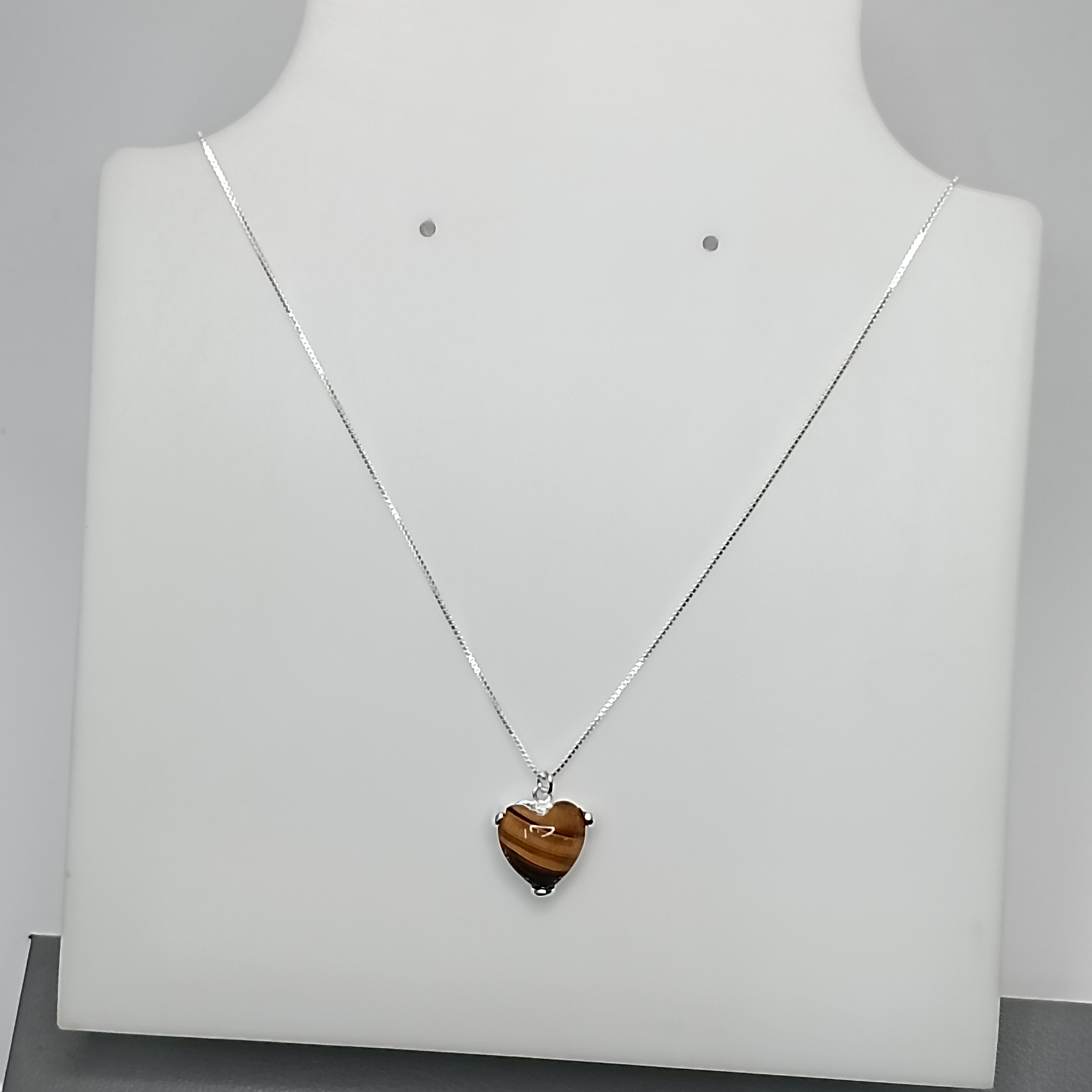 Gargantilha Coração Pedra Olho De Tigre 45cm #G3-12