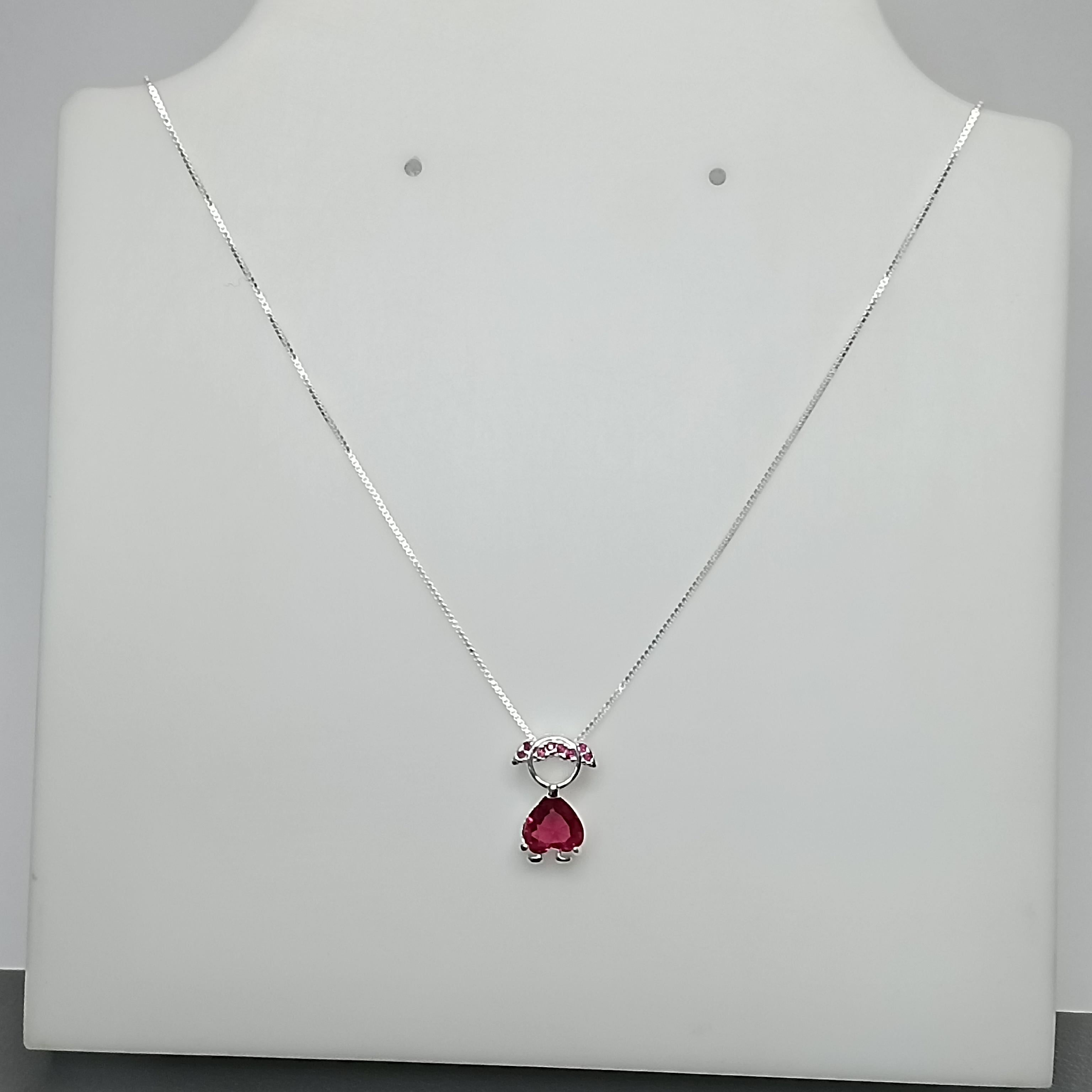 Gargantilha Menina Cravejada Zirconia Coração Rosa 45cm #G3-16