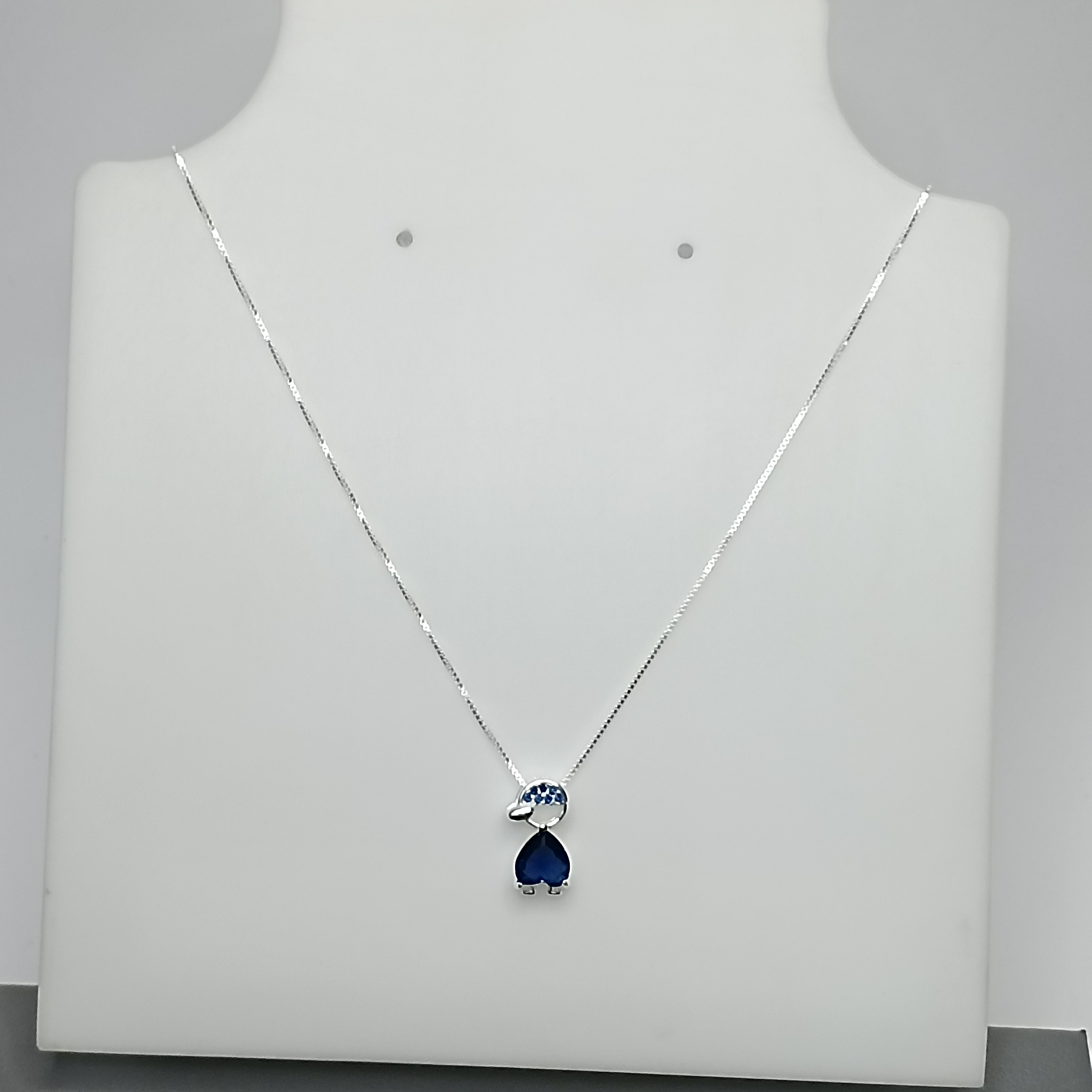 Gargantilha Menino Cravejado Zirconia Coração Azul 45cm #G3-17