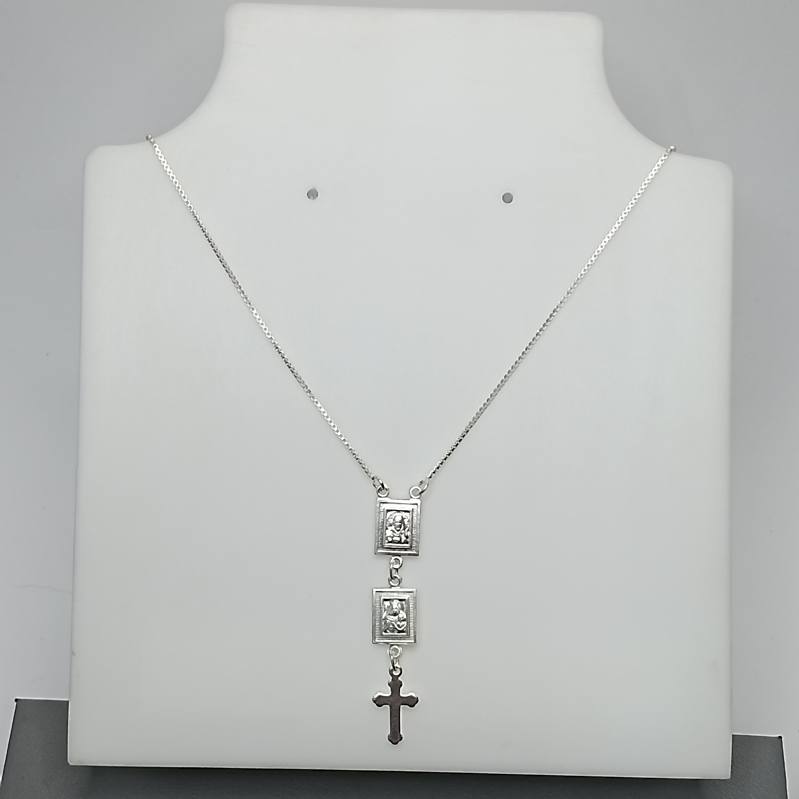 Gargantilha Tipo Escapulario 2 Medalha Com Cruz Frente Pendente Meio 45cm #G3-19