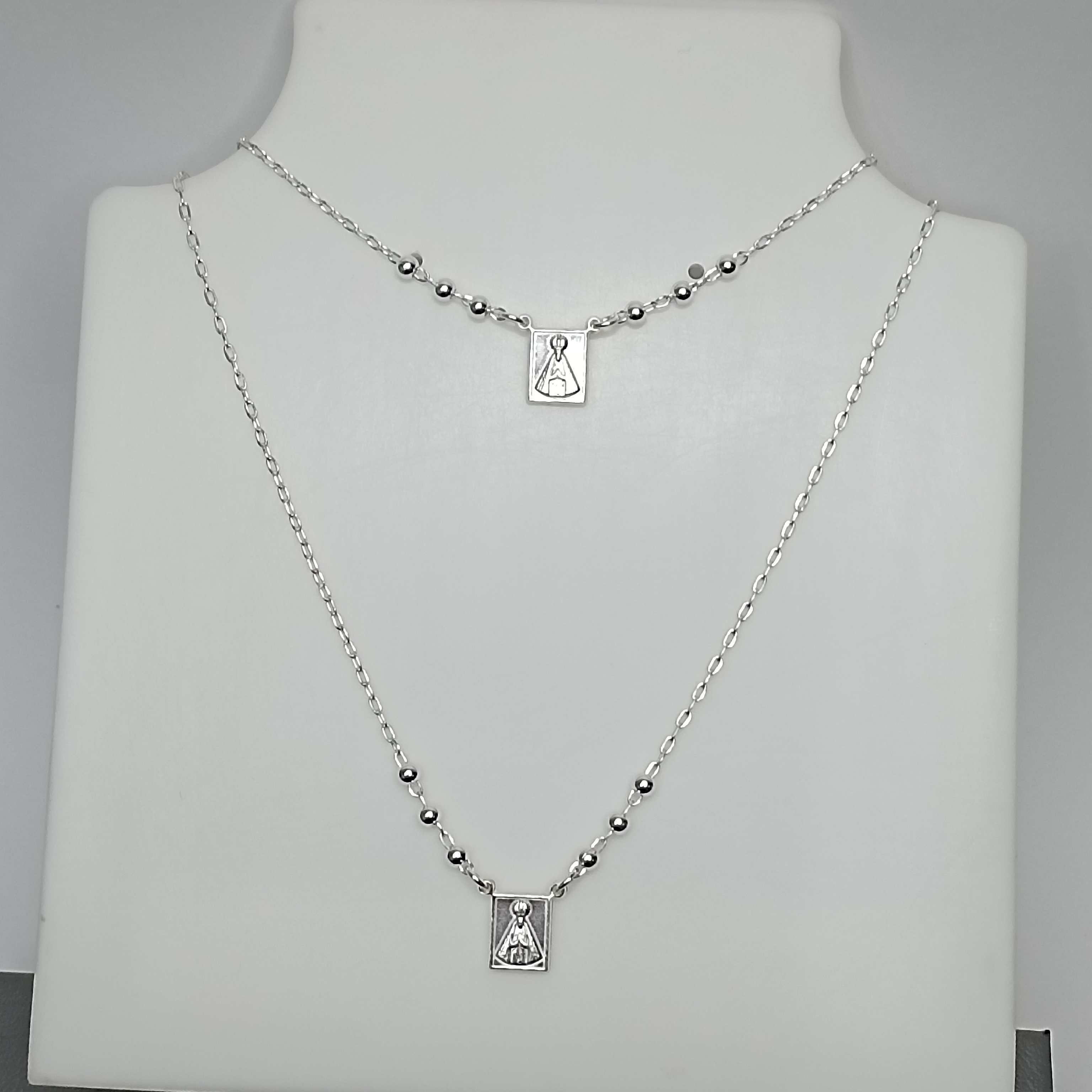 Gargantilha Escapulario Nossa Senhora Aparecida Com 6 Bolinhas 3mm 70cm #G4-04