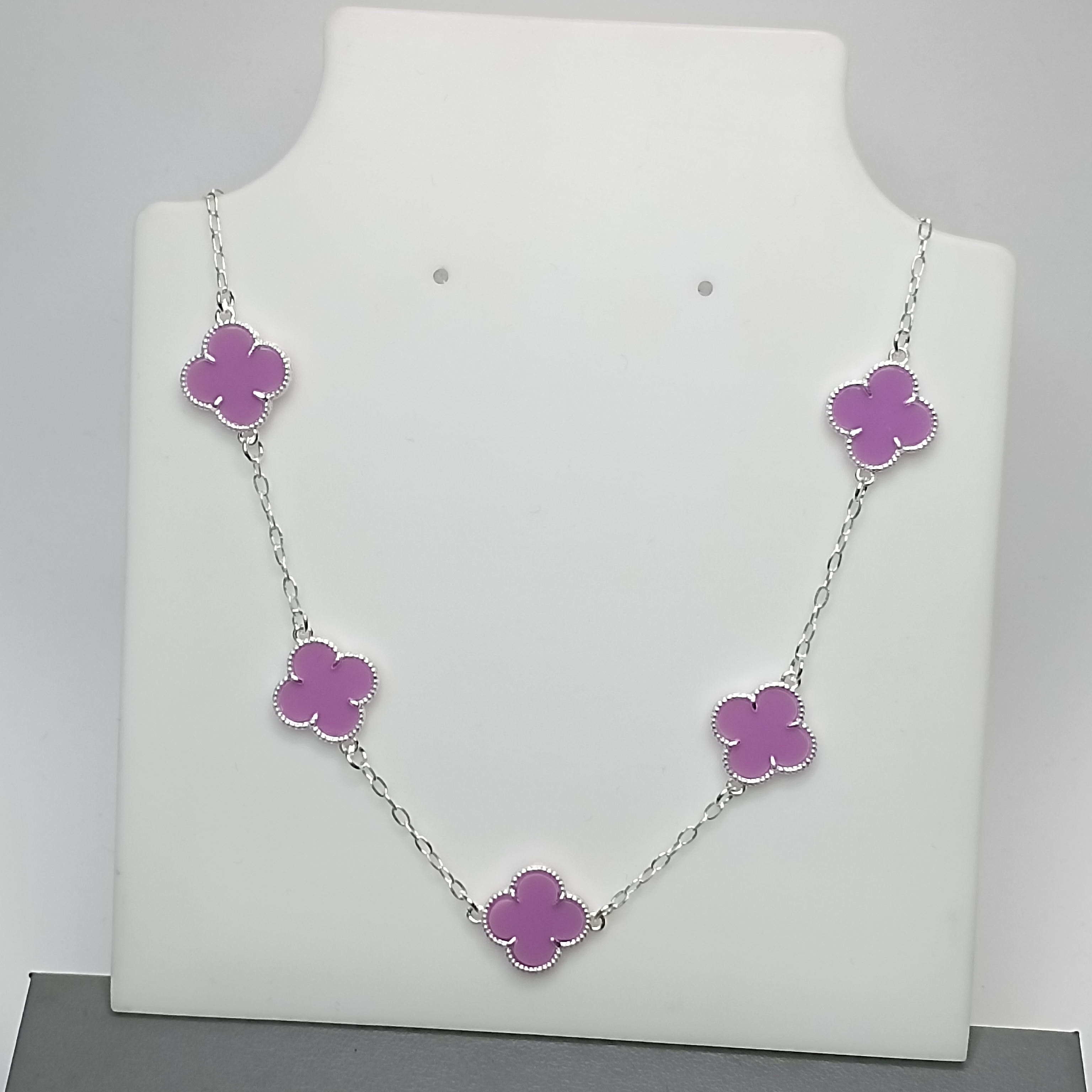 Gargantilha 5 Trevo Grande Roxo 45cm #MD