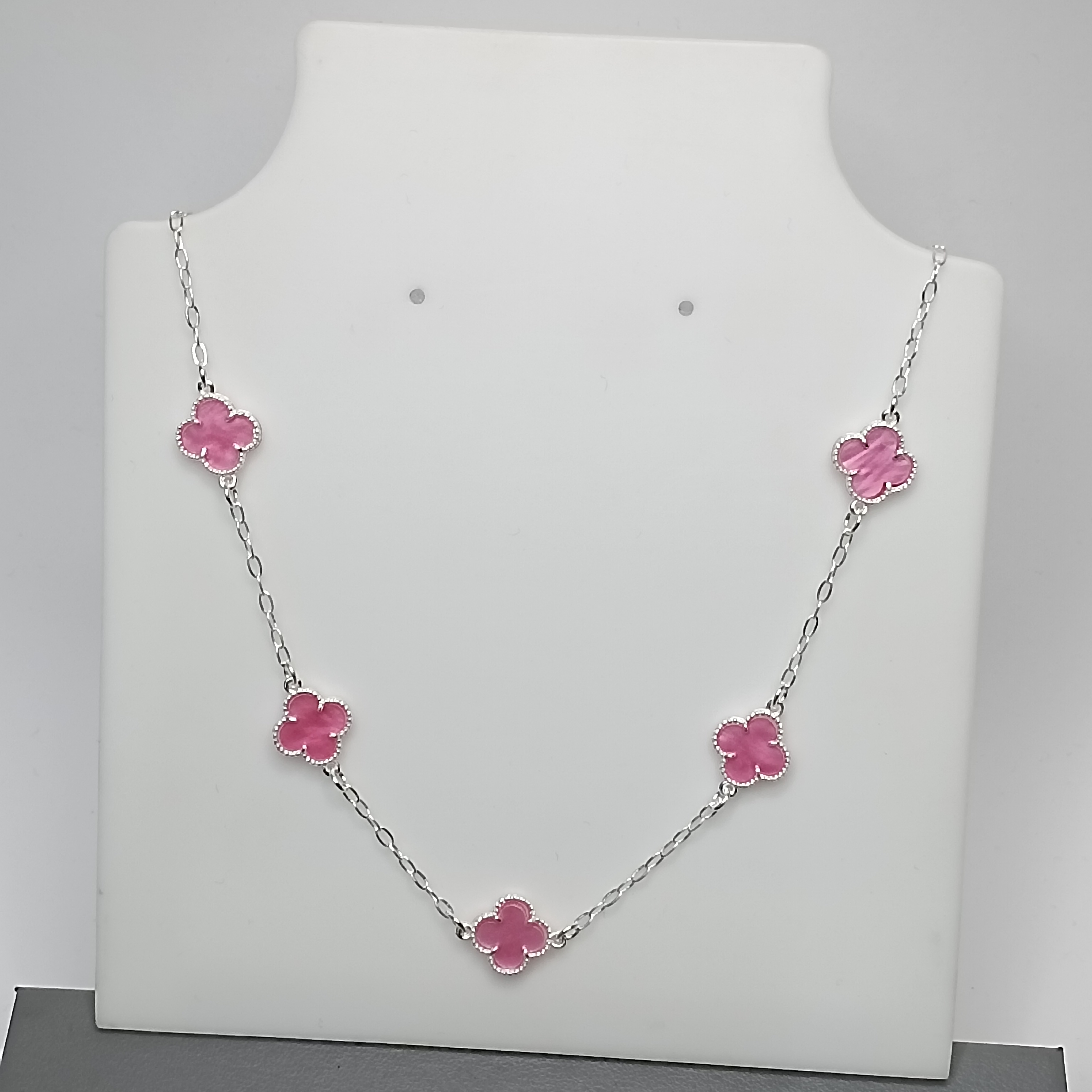 Gargantilha 5 Trevo Rosa Liso 45cm #MD