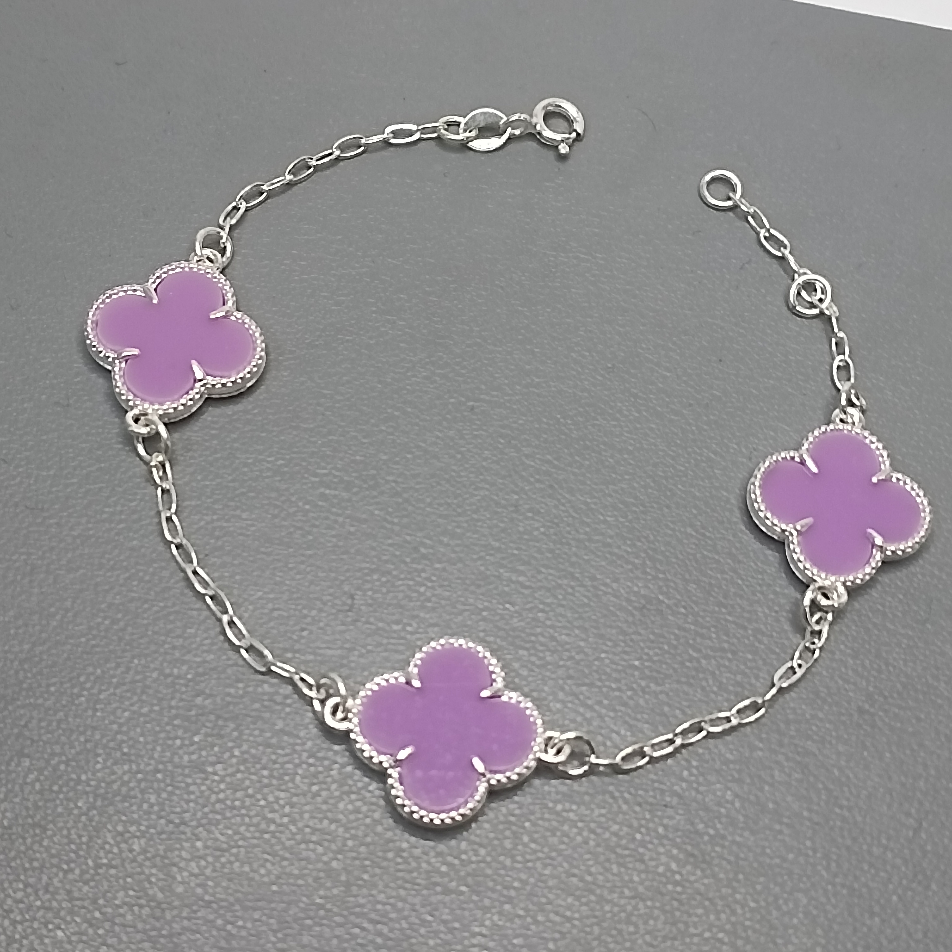 Pulseira 3 Trevo Roxo Grande Fio #MD