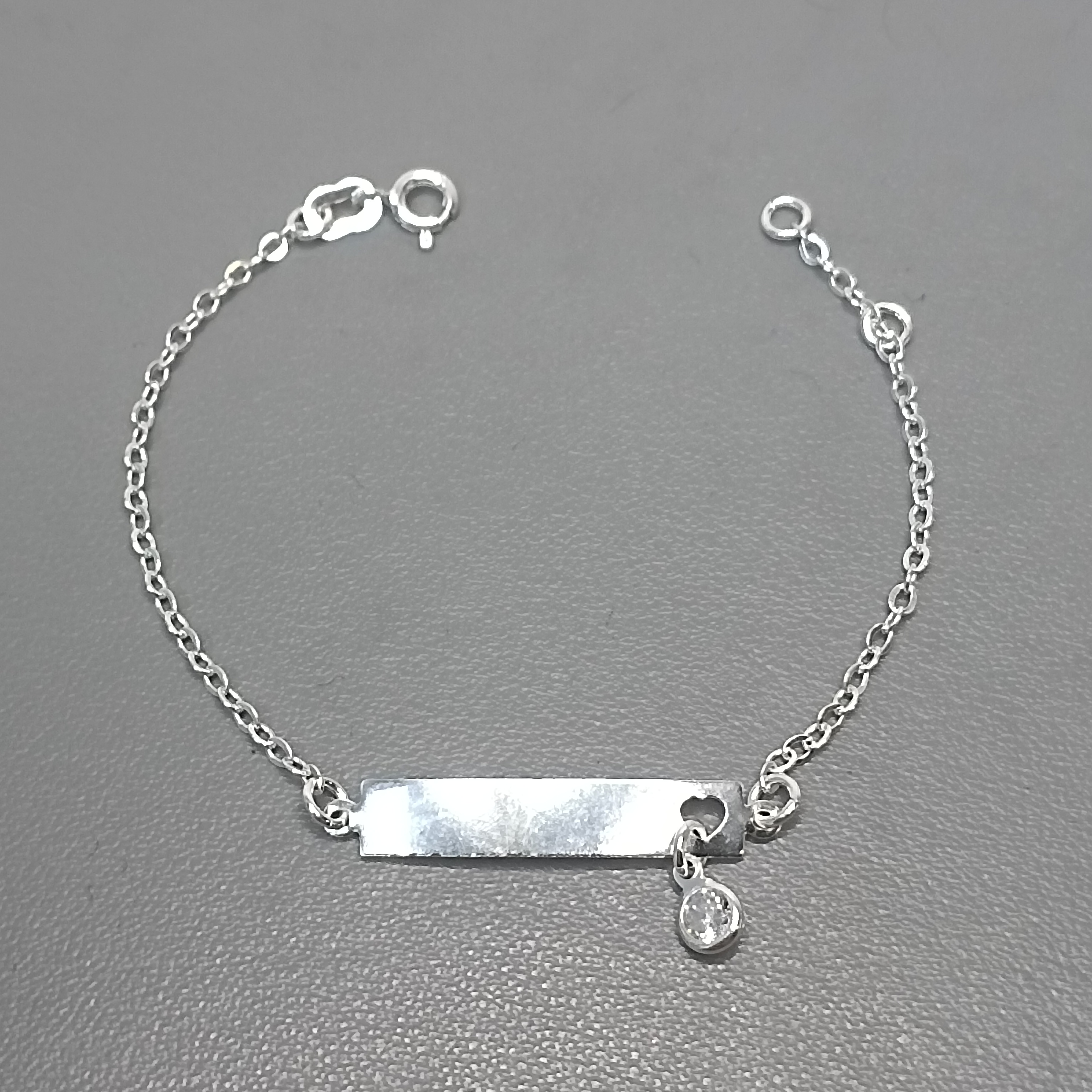 Pulseira Infantil Chapinha Coração Com Zirconia Pendente