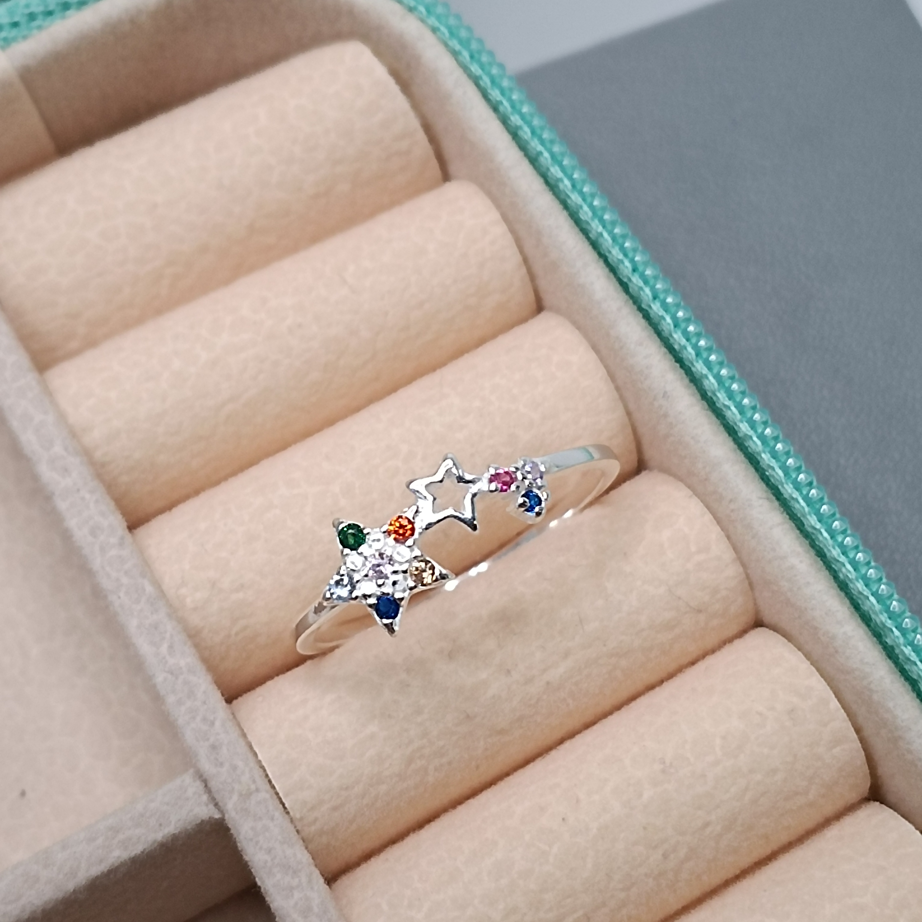 Anel Cometa Estrela Vazada E Cheia Zirconia Color #ANI-50 (Ref:2259)