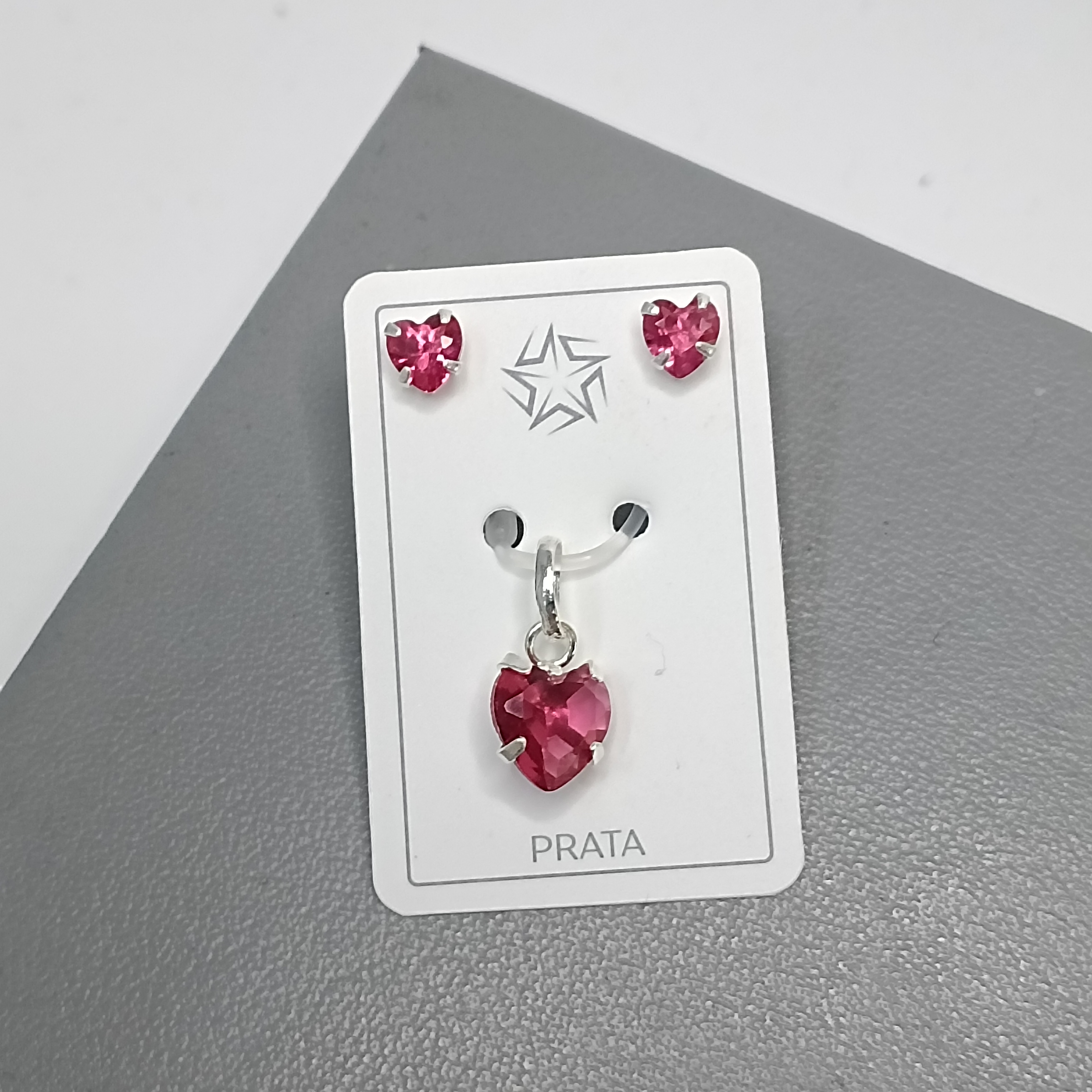 Conjunto Tradicional Coração Zirconia Rosa