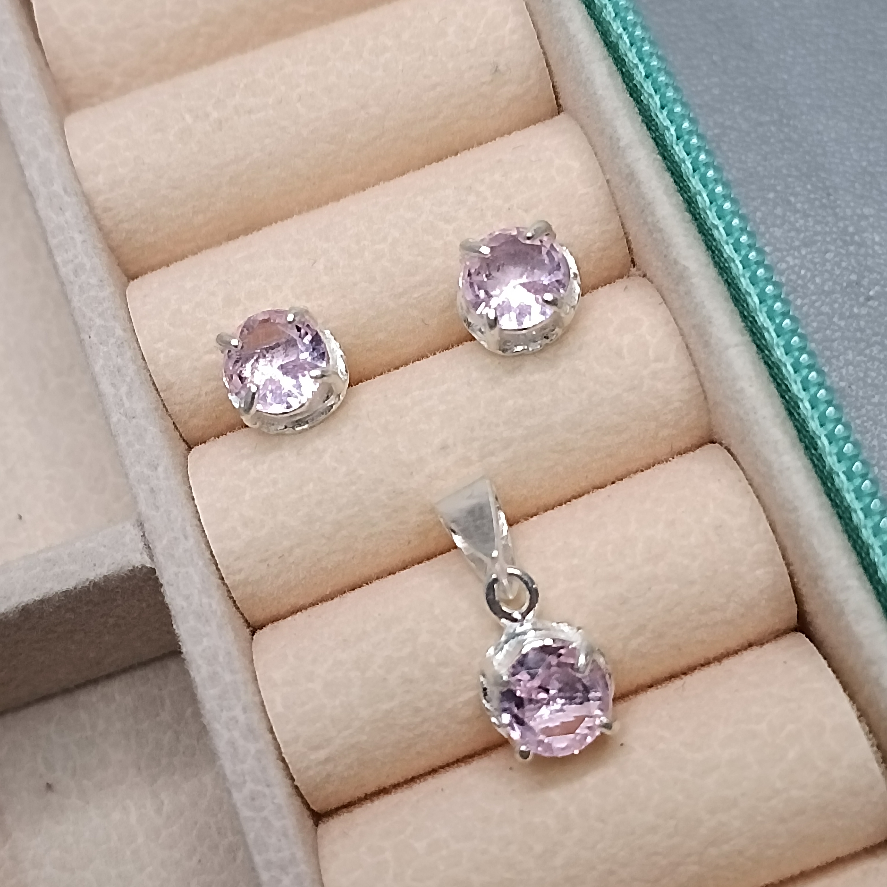 Conjunto Zirconia Redonda Rosa Clara CXA 6mm #MD-CJ55